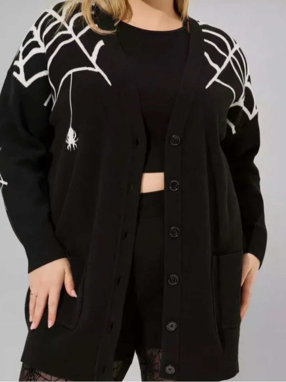 torrid Black and White spiderweb boyfriend cardigan